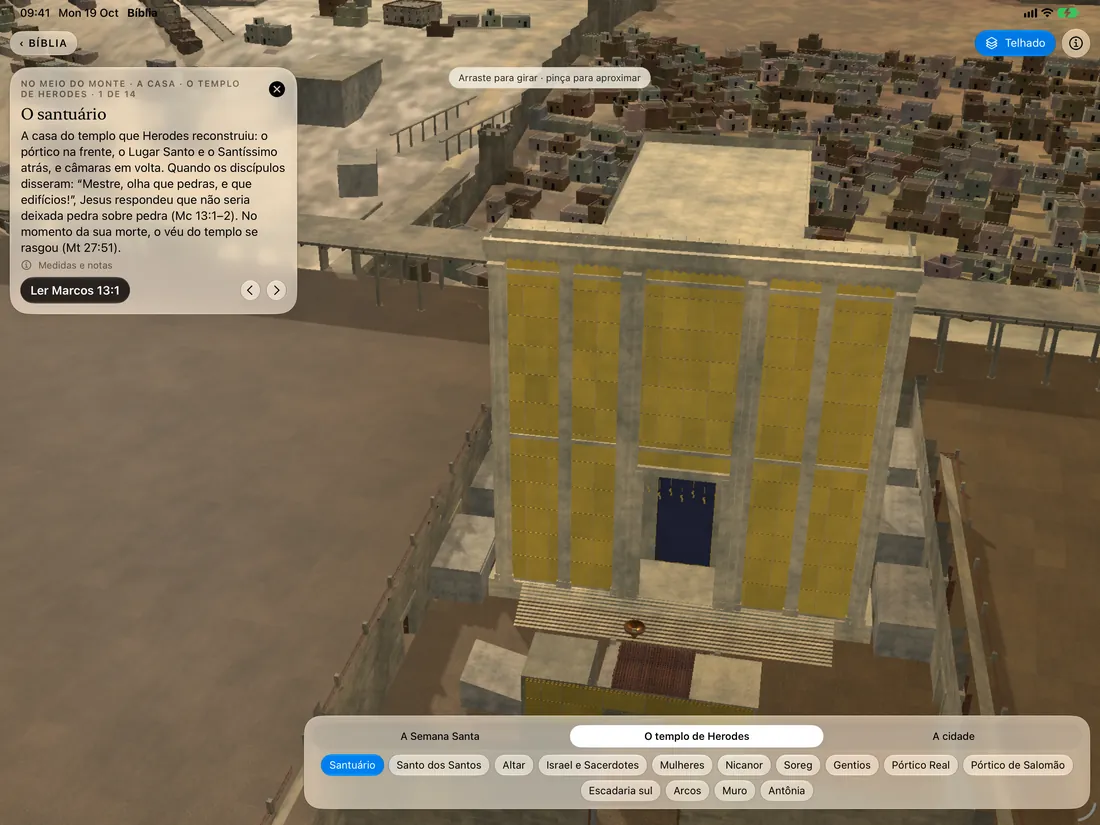 Jerusalém e o santuário do templo, em tela cheia no iPad